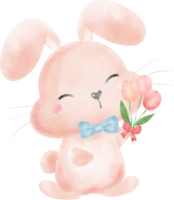 schattig zoet kawaii gelukkig glimlach baby konijn konijn waterverf tekenfilm kind dier voorjaar Pasen ei png
