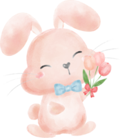 süß Süss kawaii glücklich Lächeln Baby Hase Hase Aquarell Karikatur Kind Tier Frühling Ostern Ei png