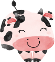 cute happy smile baby pink cow farm animal nursery baby shower watercolour illustration png