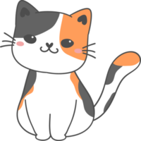 cute happy smile face playful kitten cat calico tri color cartoon doodle hand drawn outline png