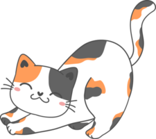 carino contento Sorridi viso giocoso gattino gatto calicò tri colore cartone animato scarabocchio mano disegnato schema png