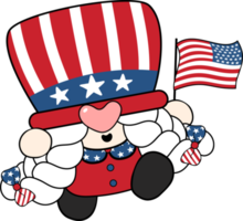 Happy smile face 4th July independence Gnome festive cartoon doodle hand drawing png