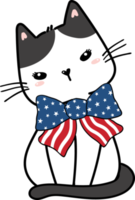 Cute happy funny playful kitten cat celebrating 4th July independence cartoon hand drawing doodle png