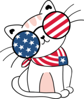 Cute happy funny playful kitten cat celebrating 4th July independence cartoon hand drawing doodle png