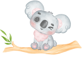 süß Fuzzy-Ohren Unschuld Baby Koala auf ein Baum Ast Aquarell Illustration png