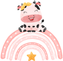 linda contento sonrisa bebé rosado vaca granja animal guardería bebé ducha acuarela ilustración