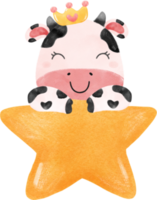 mignonne content sourire bébé rose vache ferme animal garderie bébé douche aquarelle illustration png