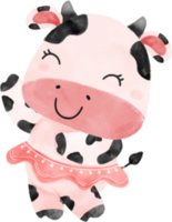 cute happy smile baby pink cow farm animal nursery baby shower watercolour illustration png