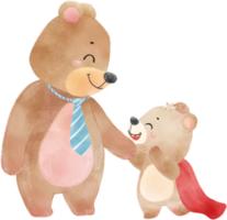 super hero dad teddy bear with baby son brown cub father day watercolour hand drawing illustration png