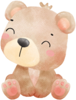 linda contento inocencia cara adorable bebé marrón osito de peluche oso guardería acuarela niño animal ilustración png