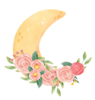 aquarelle romantique sucré printemps floral décoration sur croissant le lune phase capricieux main tiré illustration png