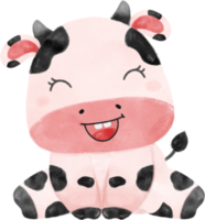 cute happy smile baby pink cow farm animal nursery baby shower watercolour illustration png