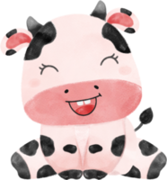 linda contento sonrisa bebé rosado vaca granja animal guardería bebé ducha acuarela ilustración png