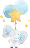 schattig baby olifant wild leven dier droom blauw baby douche kinderkamer kunst waterverf illustratie png