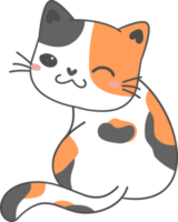 mignonne content sourire visage espiègle chaton chat calicot tri Couleur dessin animé griffonnage main tiré contour png