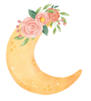 aquarelle romantique sucré printemps floral décoration sur croissant le lune phase capricieux main tiré illustration png