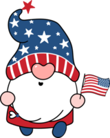 Happy smile face 4th July independence Gnome festive cartoon doodle hand drawing png