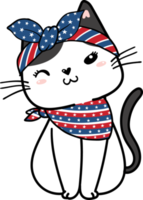 Cute happy funny playful kitten cat celebrating 4th July independence cartoon hand drawing doodle png