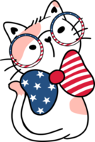 linda contento gracioso juguetón gatito gato celebrando 4to julio independencia dibujos animados mano dibujo garabatear png