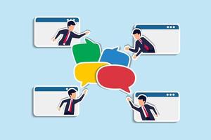 Online meeting, conference video to discuss work, team meeting or brainstorm for new idea, collaboration, teamwork or cooperation concept, businessman join meeting from computer. Paper Cut Style vector