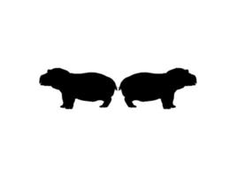 Pair of the Hippopotamus, Hippopotamus Amphibius. Silhouette for Logo, Art Illustration, Icon, Symbol, Pictogram or Graphic Design Element. Vector Illustration