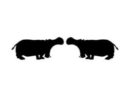 Pair of the Hippopotamus, Hippopotamus Amphibius. Silhouette for Logo, Art Illustration, Icon, Symbol, Pictogram or Graphic Design Element. Vector Illustration