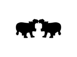 Pair of the Hippopotamus, Hippopotamus Amphibius. Silhouette for Logo, Art Illustration, Icon, Symbol, Pictogram or Graphic Design Element. Vector Illustration