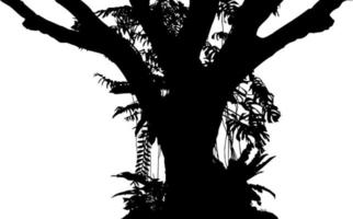 Tree in the Forest or Jungle Silhouette for Art Illustration, Background, or Graphic Design Element. Vector Illustration