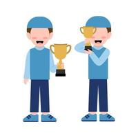 Set Of Muslim Boy Holding Trophy vector