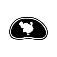 Turkey Silhouette in the Meat Shape for Logo,Label, Mark, Tag, Pictogram or Graphic Design Element. The Turkey is a large bird in the genus Meleagris. Vector Illustration