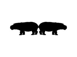 Pair of the Hippopotamus, Hippopotamus Amphibius. Silhouette for Logo, Art Illustration, Icon, Symbol, Pictogram or Graphic Design Element. Vector Illustration
