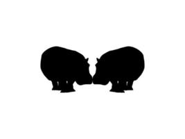 Pair of the Hippopotamus, Hippopotamus Amphibius. Silhouette for Logo, Art Illustration, Icon, Symbol, Pictogram or Graphic Design Element. Vector Illustration