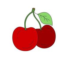 Cherry doodle Vector color illustration isolated on white background