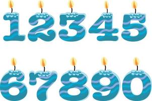 Blue wave Birthday candles in the form of numbers. Template set of symbols for invitation to the anniversary. Vector flat design isolated on white background. Free vector.