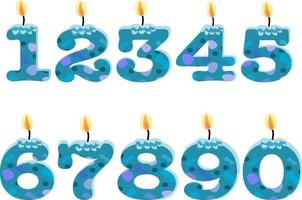 Blue stone texture Birthday candles in the form of numbers. Template set of symbols for invitation to the anniversary. Vector flat design isolated on white background. Free vector.