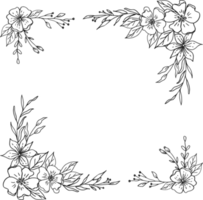 Facile floral frontière avec main tiré feuilles et fleurs png