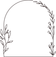 Minimalist floral frame with hand drawn leaf and flower simple floral border png