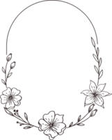 minimaliste floral Cadre avec main tiré feuille et fleur Facile floral frontière png