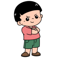 desenho animado crianças Garoto braços cruzado Preto cabelo png