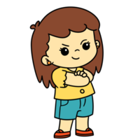 Cartoon Kids Girl Arms Crossed Brown Hair png
