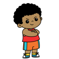 Cartoon Kids Boy Arms Crossed Curly Hair png