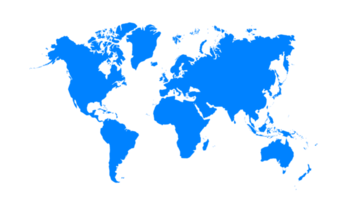 mundo mapa azul cor. mundo mapa modelo com continentes, norte e sul América, Europa e Ásia, África e Austrália png