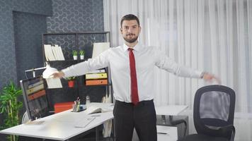 Exercises that can be done in the office.  Arm stretching exercises. Office worker showing exercises that can be done in the office. video