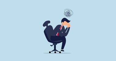 4k Regret on business mistake animation. frustration or depressed, frustrated businessman holding his head sitting alone on the chair video
