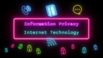 informazione vita privata Internet tecnologia neon blu-rosa fluorescente testo animazione blu telaio su rosa sfondo video