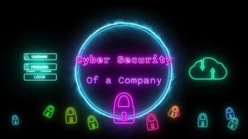 Cyber Sicherheit von ein Unternehmen Neon- Rosa fluoreszierend Text Animation Blau Rahmen auf schwarz Hintergrund video