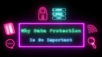 Pourquoi Les données protection est donc important néon vert bleu fluorescent texte animation rose Cadre sur noir Contexte video