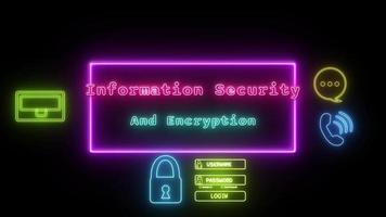 Information Sicherheit und Verschlüsselung Neon- rosa-grün fluoreszierend Text Animation Rosa Rahmen auf schwarz Hintergrund video