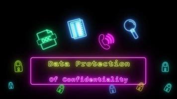 data protection of confidentiality Neon yellow-pink Fluorescent Text Animation pink frame on black background video