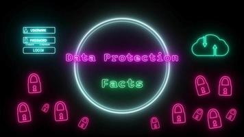 dati protezione fatti neon rosa-verde fluorescente testo animazione blu telaio su nero sfondo video